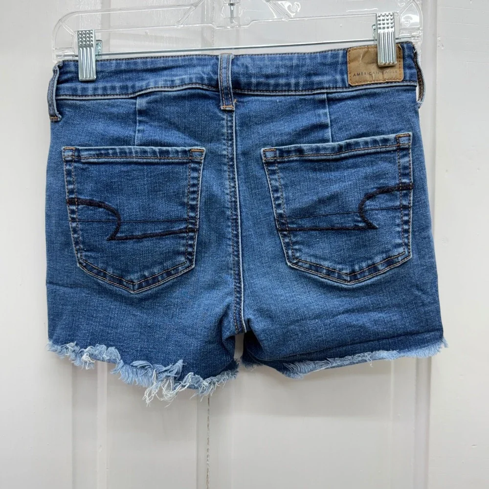 American Eagle Super Stretch Raw Frayed‎ Hem Midi Denim Jean Shorts Women's 4